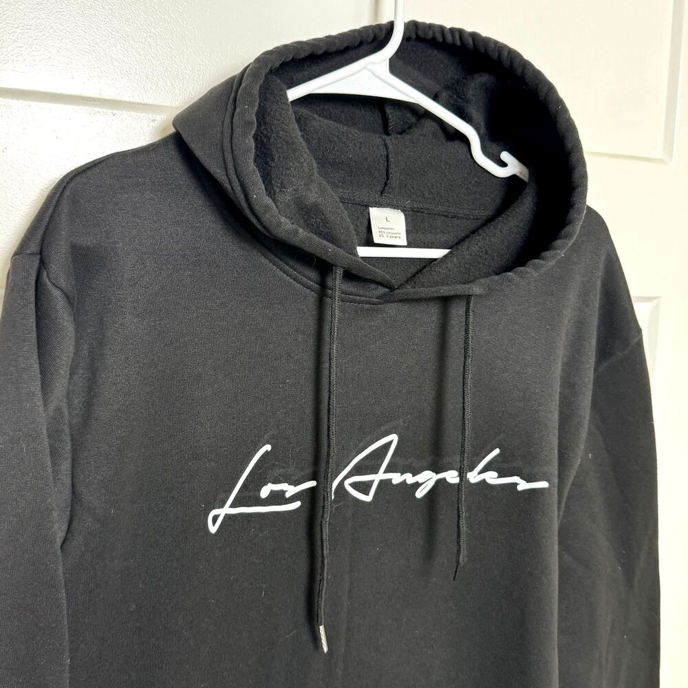 Los Angeles Graphic Hoodie Mens L Black Neon Synthwave City Angels Streetwear
